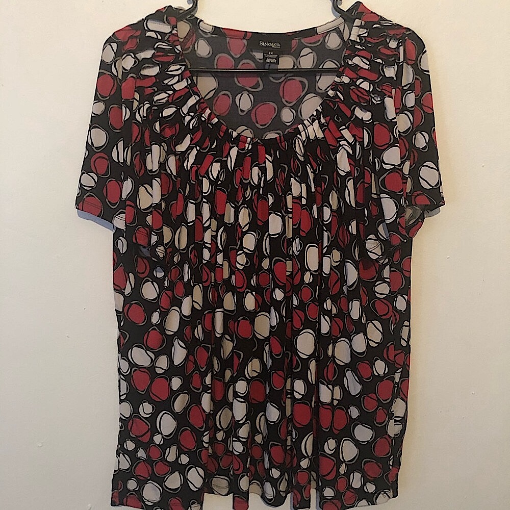 Style & co geometric pleated neckline top sz 2X